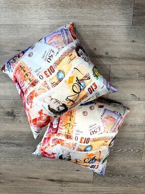 Westwood inspired Money print cushion cover.